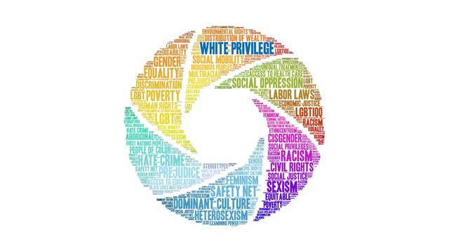 White Privilege animated word cloud on a white background.