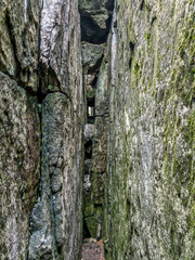 Rock crevasse in the Table Mountain National Park, Poland