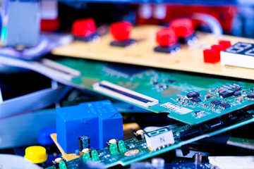electronic PCB garbage as background from recycle industry and old consumer devices