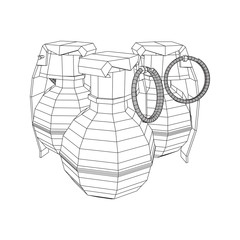 Hand bomb frag grenade wireframe low poly mesh vector illustration