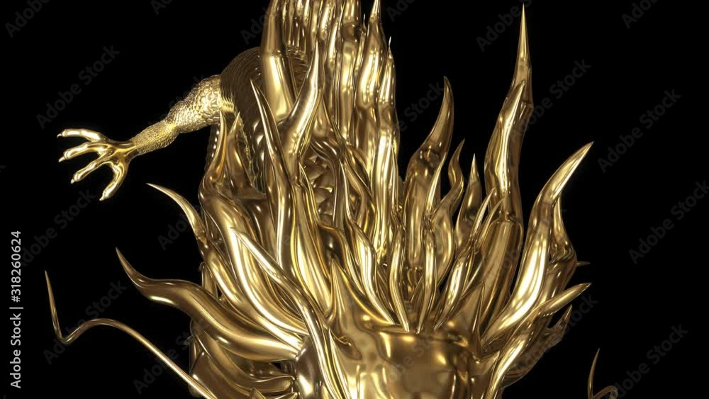 Wall mural gold chinese dragon movement animation with 3d rendering include alpha png format.