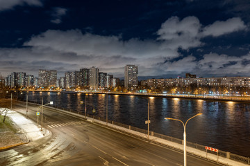 Panoramic night view of Moscow and the river