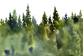 Deurstickers watercolor landscape with trees © cat_arch_angel