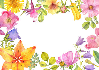 seamless pattern with watercolor drawing flowers
