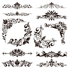 Ornamental design lace borders and corners Vector set art deco floral ornaments elements