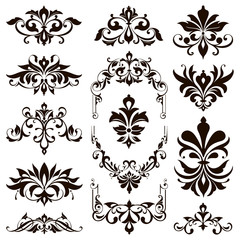 Fototapeta na wymiar Ornamental design lace borders and corners Vector set art deco floral ornaments elements