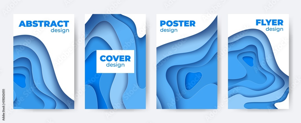 Aufkleber paper cut abstract poster set. 3d paper colorful cutout flyers background. vector illustrations post