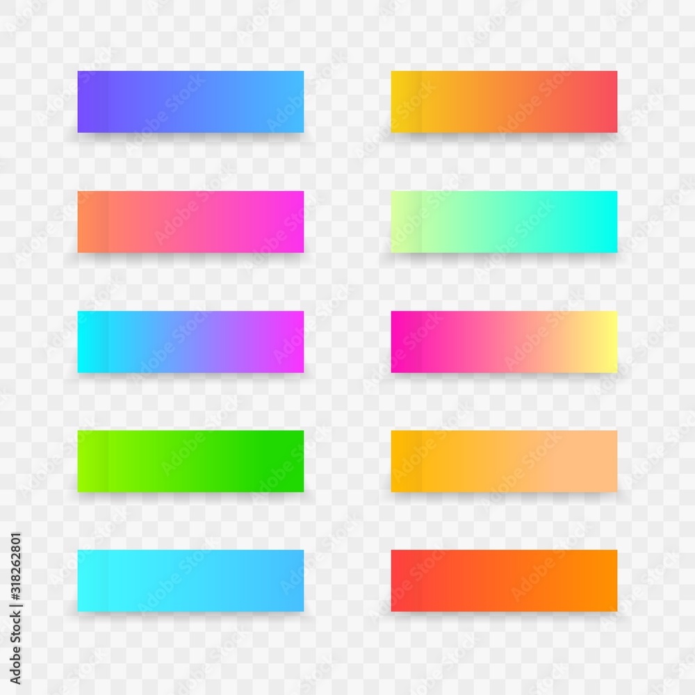 Poster colorful post note stickers. sticky colourful note template with gradient on transparent background.
