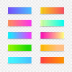 Colorful post note stickers. Sticky colourful note template with gradient on transparent background. Vector sticky paper tapes with shadow for business office or child reminder