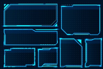 HUD box. Abstract game screen elements, futuristic technology interface frame, sci-fi military device concept. Vector hologram illustration game GUI