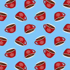 Vector pattern with Christmas mugs. Can be used for wallpaper, pattern fills, web page background, surface textures, gifts. Creative cup texture for winter holidays.