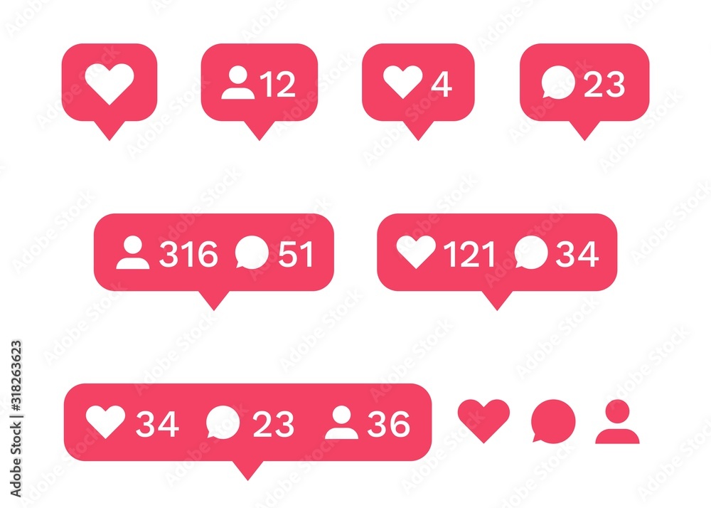 Poster social media interface icon set. like, comment, follower icons. vector illustration love heart butto