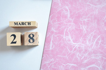 March 28, Empty white - pink background.