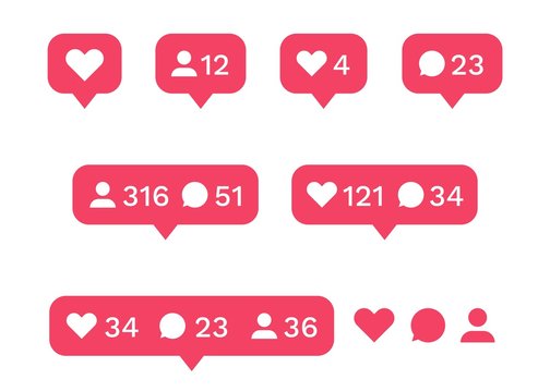 Social media interface icon set. Like, comment, follower icons. Vector illustration love heart buttons for interfaces application
