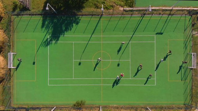 Drone fotage on soccer stadium in aerial view