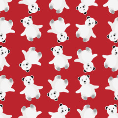 White bear pattern on red background. Childish pattern with white bear.