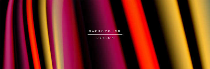 Сolorful flow poster. Wave liquid lines and shapes in black color background. Vector Illustration