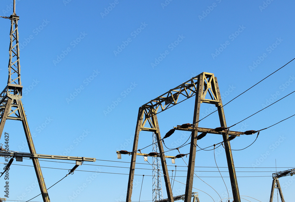 Wall mural high voltage power transformer substation. electrical station