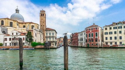 Venice Italy. View of Canale di Cannaregio and  Chiesa di San Geremia from the Grand Canal in Venice.