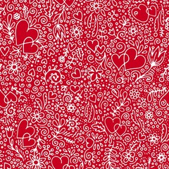 abstract seamless background with plants and hearts fabric print vector illustration