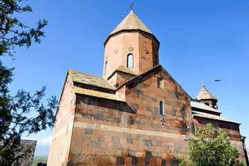 Fototapeta na wymiar Church of Holy Virgin in Khor Virap monastery. Ancient Armenian monastery near border with Turkey. Armenia
