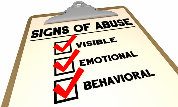 Signs of Abuse Checklist Visible Emotional Behavioral Words 3d Illustration