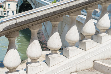 Venice. Оld stone balustrade of railing. Architecture detail Stone Balustrade Of Old Handrail Of...