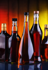 Bottles of assorted alcoholic beverages.