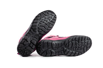 men's winter boots pink for expeditions of travel isolated the a white background