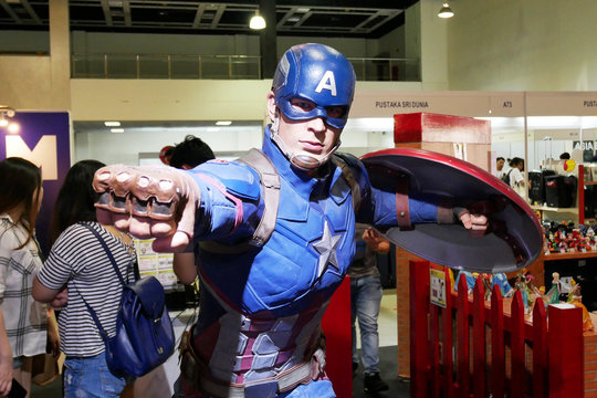 KUALA LUMPUR, MALAYSIA -JUNE 22: Fictional character action figure Captain America from Marvel comics & movies. The action figure displayed for the public by the collector.