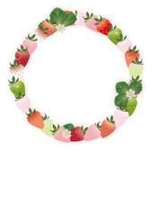 いちごや苺の花や葉のイラストで書いた文字販促用縦スタイルA4背景素材