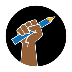 hand and pencil logos, vector illustrations, white background.eps