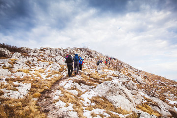 Fototapeta premium Trekking Group People Outdoor Nature Healthy Activity Mountain Hiking