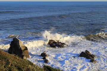 Aerial view from the lighthouse of Cape Inubo, Chiba, Japan. Copy space.