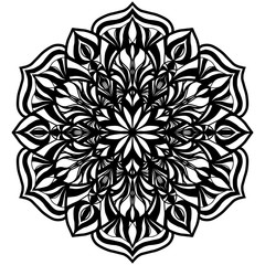 Mandala circle line as beautiful black and whtie flower on white background.