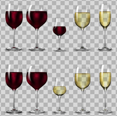 Full and empty glasses for white and red wine.