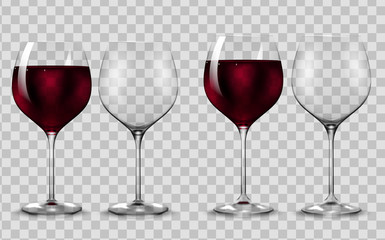 Empty and full transparency red wine glass. Vector.