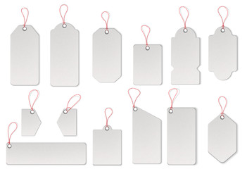 Realistic textured sell tags with ropes. Vector.