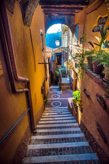 Beautiful Italian street of a small old provincial town