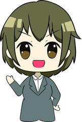 anime girl with suit waving her hand