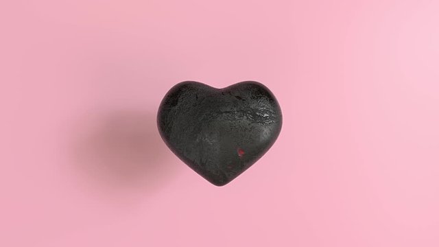 Red Heart Being Infected by Black Disease. 3D CG Animation of Darkness Spreading. Dying Healthy Heart From Smoking