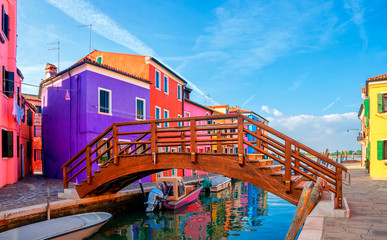 Fototapeta na wymiar Colorful houses in Burano island near Venice, Italy.
