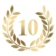 Tenth birthday gold laurel wreath vector isolated on a white background 