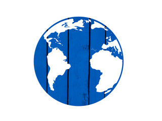 Blue painted wood textured globe