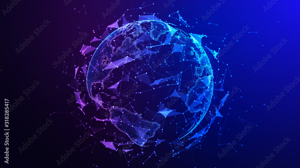 Aufkleber global network connection. concept background with planet earth. internet and technology. blue backg