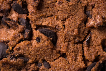 The texture of chocolate chip cookies. Macro close up.