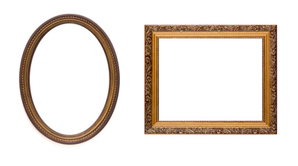 Vintage old retro wooden frames isolated on white