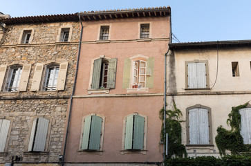  Facades of buildings near the Arena in Arles. France.