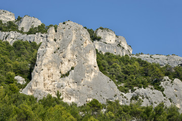 Big rock in the mountain at Fontaine de Vaucluse, a commune within the département of Vaucluse and the région of Provence-Alpes-Côte d'Azur in France