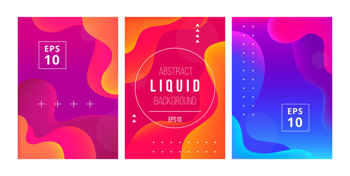 Set of minimal template in modern style design with fluid wavy shapes. Abstract background design for branding. Minimal dynamic cover design with geometric element in bright color. Vector illustration